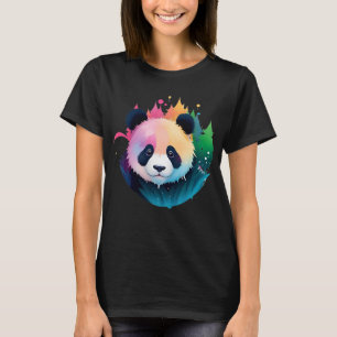 Panda Bear Portrait Forest Paint Splash Logo T-Shirt