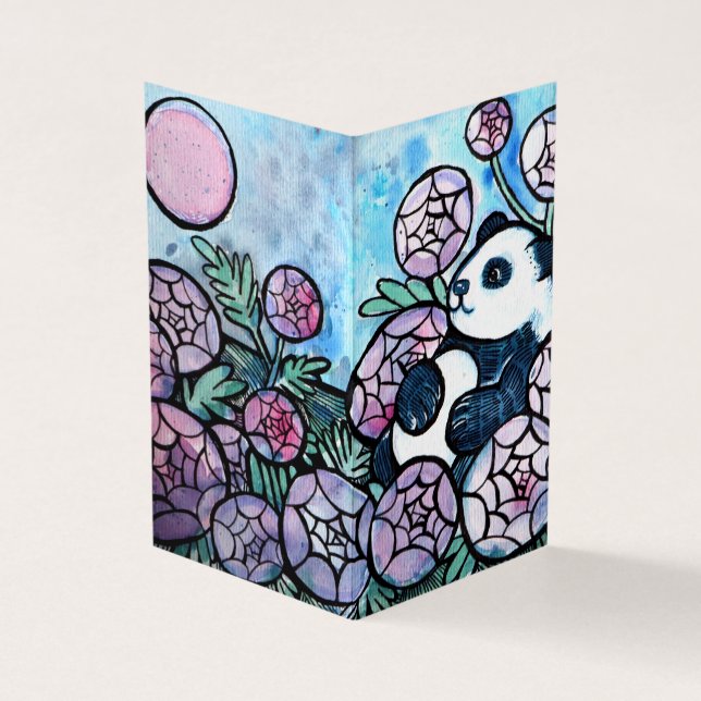 Panda Bear Purple Flowers Nature Lovers            Business Card (Outside)