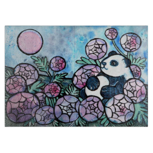Panda Bear Purple Flowers Nature Lovers            Cutting Board