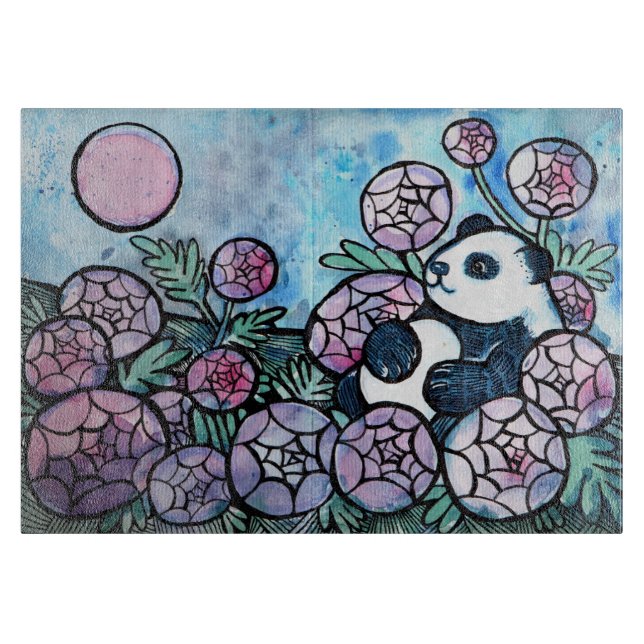 Panda Bear Purple Flowers Nature Lovers            Cutting Board (Front)