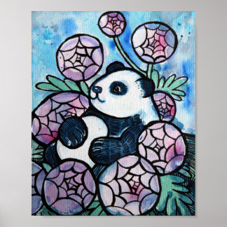 Panda Bear Purple Flowers Nature Lovers Poster