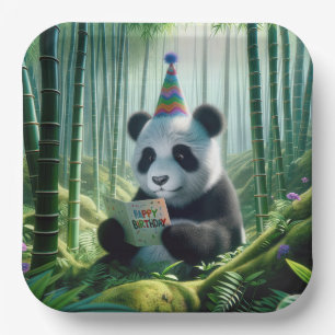 Panda Bear Reading a Birthday Card Paper Plate
