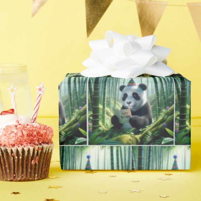 Panda Bear Reading a Birthday Card Wrapping Paper (Birthday Party)