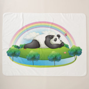 Panda Bear Relaxing under a rainbow Sherpa Blanket