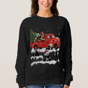 Panda Bear Riding Red Truck Merry Christmas X-mas Sweatshirt
