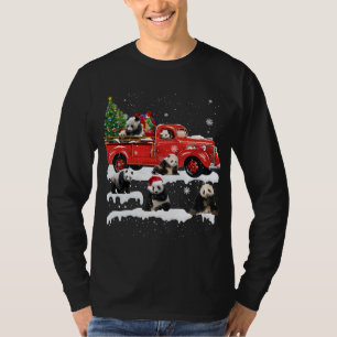 Panda Bear Riding Red Truck Merry Christmas X-mas T-Shirt
