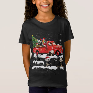 Panda Bear Riding Red Truck Merry Christmas X-mas T-Shirt