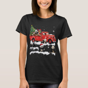 Panda Bear Riding Red Truck Merry Christmas X-mas  T-Shirt