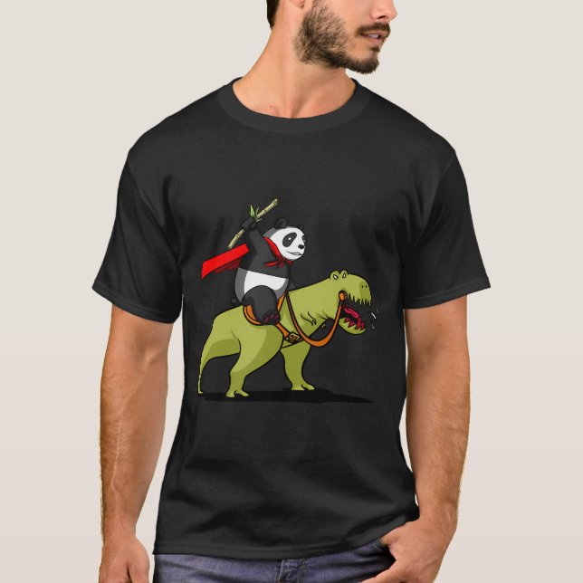 Panda Bear Riding T-Rex Dinosaur T-Shirt (Front)