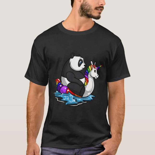 Panda Bear Riding Unicorn Float T-Shirt (Front)