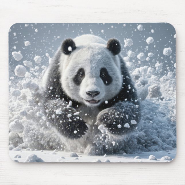 Panda Bear Running In Snow Mouse Mat (Front)