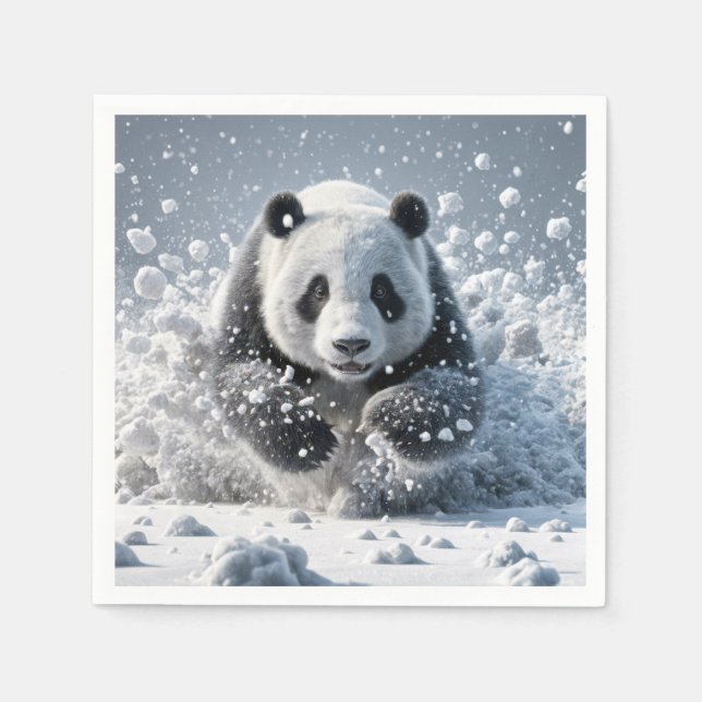 Panda Bear Running In Snow Napkin (Front)