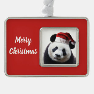 Panda Bear Santa Claus Silver Plated Framed Ornament