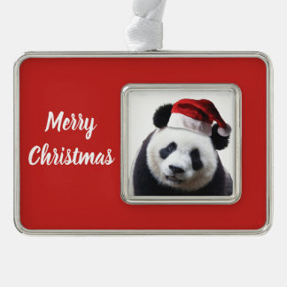 Panda Bear Santa Claus Silver Plated Framed Ornament