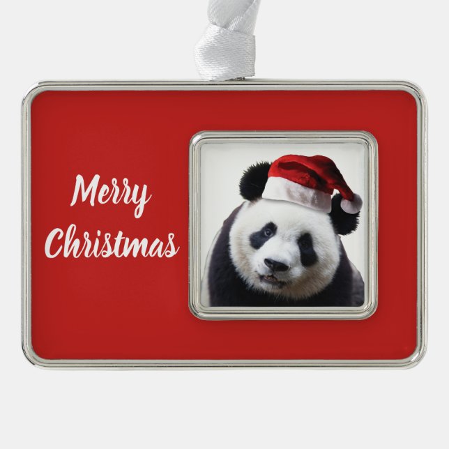 Panda Bear Santa Claus Silver Plated Framed Ornament (Front)