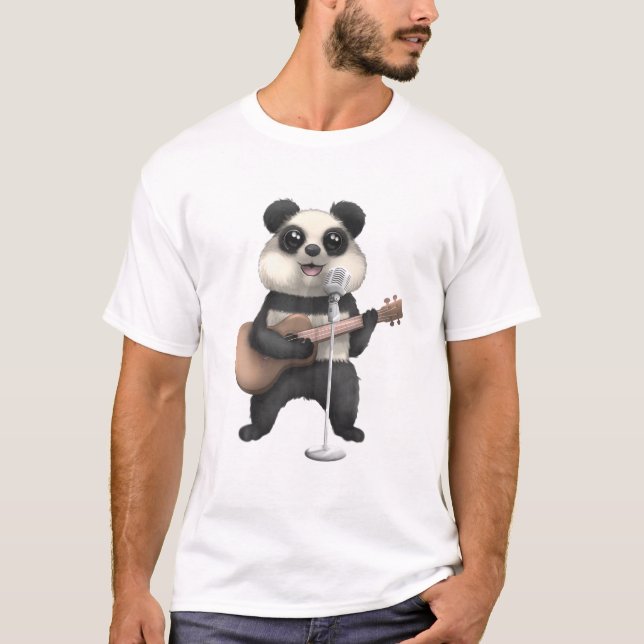 Panda Bear Singing Guitar Player Musician Music Gu T-Shirt (Front)