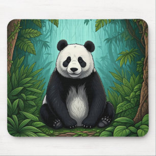 Panda bear sitting in a clearing of the jungle mouse mat