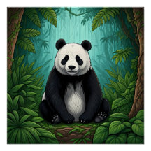 Panda bear sitting in a clearing of the jungle