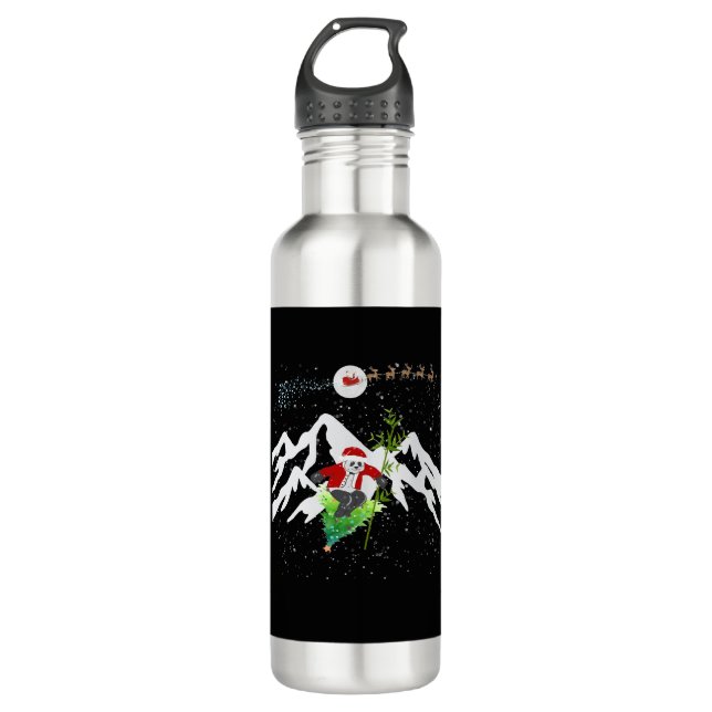 Panda Bear Skiing Christmas Tree Santa Reindeer 710 Ml Water Bottle (Front)