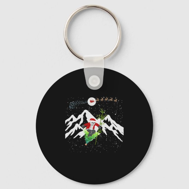 Panda Bear Skiing Christmas Tree Santa Reindeer Key Ring (Front)