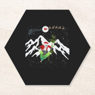 Panda Bear Skiing Christmas Tree Santa Reindeer Paper Coaster