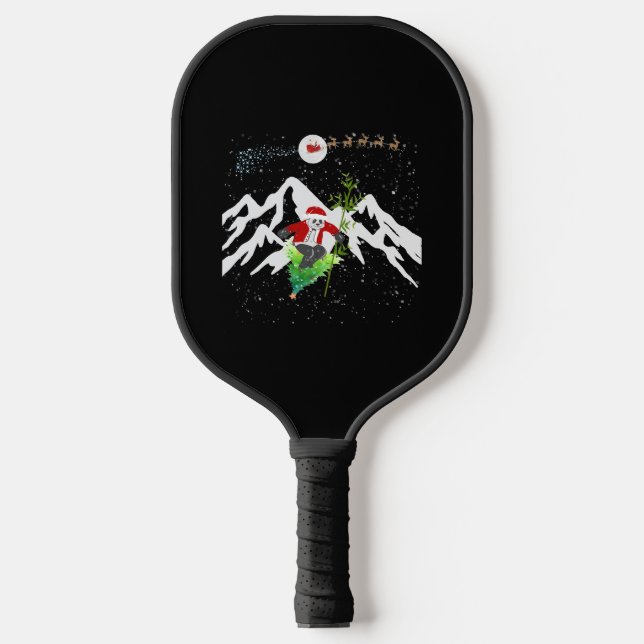 Panda Bear Skiing Christmas Tree Santa Reindeer Pickleball Paddle (Front)