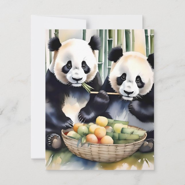 Panda Bear Study C - Watercolors Holiday Card (Front)
