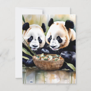 Panda Bear Study F - Watercolors Holiday Card