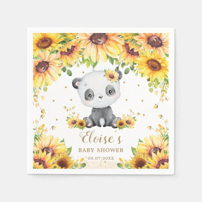 Panda Bear Sunflower Baby Shower Birthday Party  Napkin (Front)