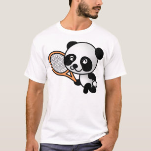 Panda Bear Tennis Player Cartoon T-Shirt