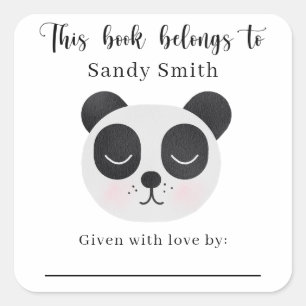 Panda bear - This book belongs to with message Square Sticker