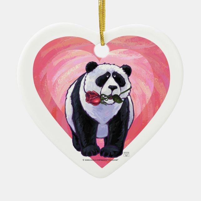 Panda Bear Valentine's Day Ceramic Tree Decoration (Front)
