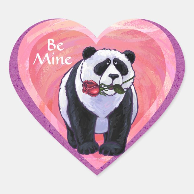 Panda Bear Valentine's Day Heart Sticker (Front)