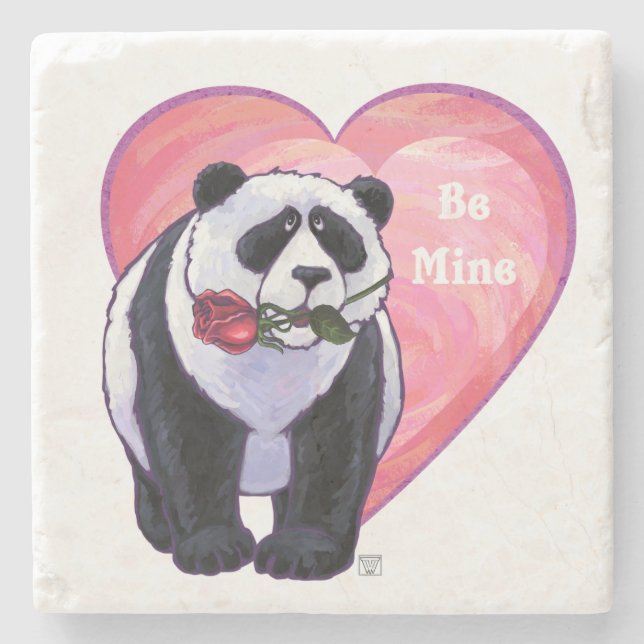 Panda Bear Valentine's Day Stone Coaster (Front)