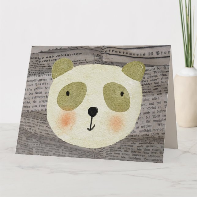 PANDA BEAR WATERCOLOR NEWSPAPER BIRTHDAY CARDS (Front)