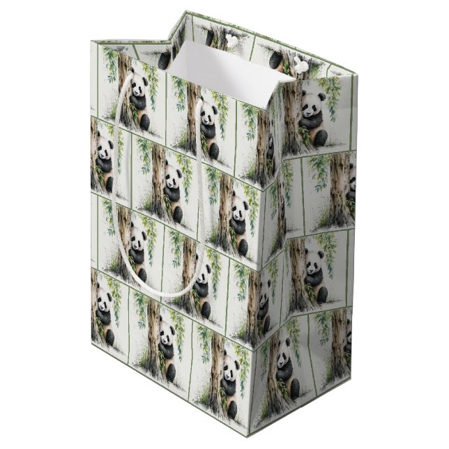 Panda Bear Watercolor Pattern Medium Gift Bag (Back Angled)
