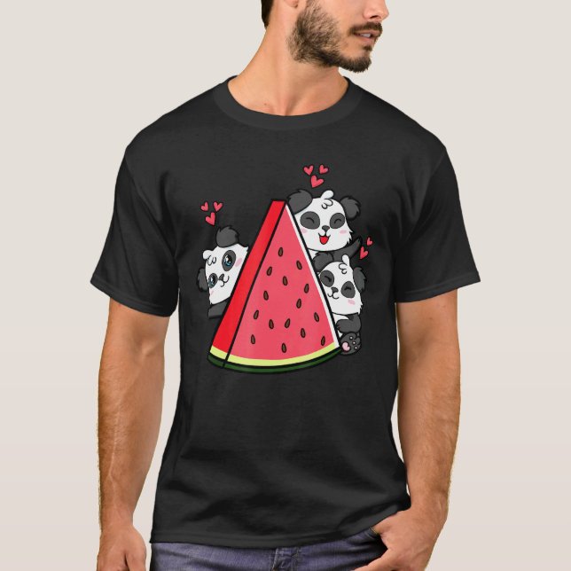 Panda Bear Watermelon Summer Fruit Slice T-Shirt (Front)