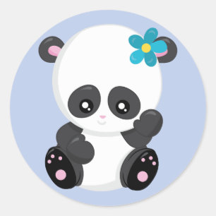 Panda Bear Wave Blue Classic Round Sticker