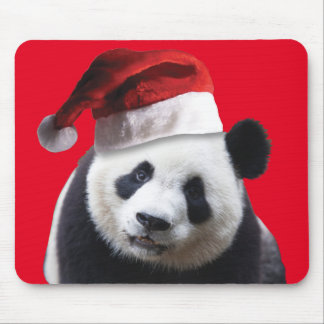 Panda Bear wearing a Santa Claus hat For Christmas Mouse Mat