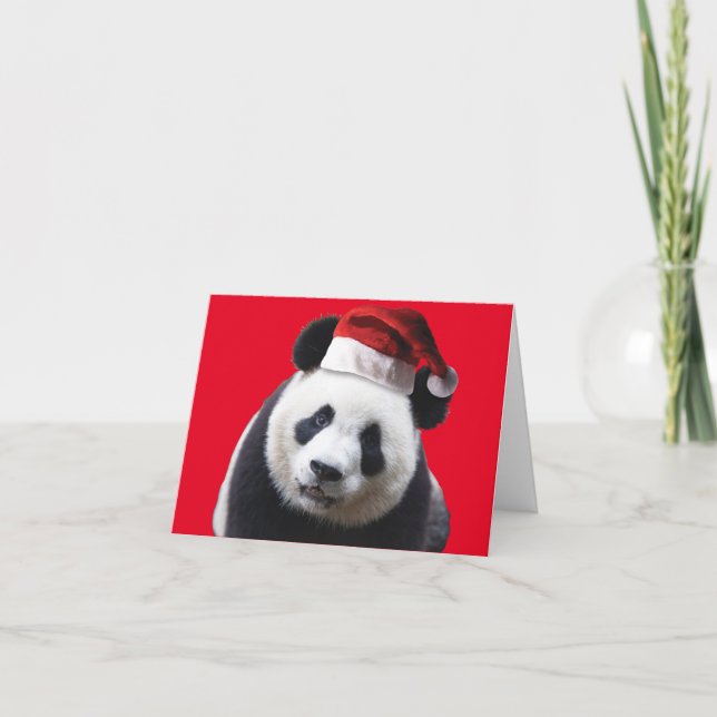 Panda Bear Wearing a Santa Claus Hat for Christmas Thank You Card (Front)
