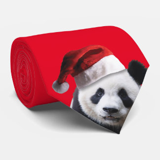 Panda Bear Wearing a Santa Claus Hat for Christmas Tie