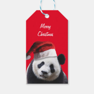 Panda Bear wearing a Santa Claus Hat Gift Tags
