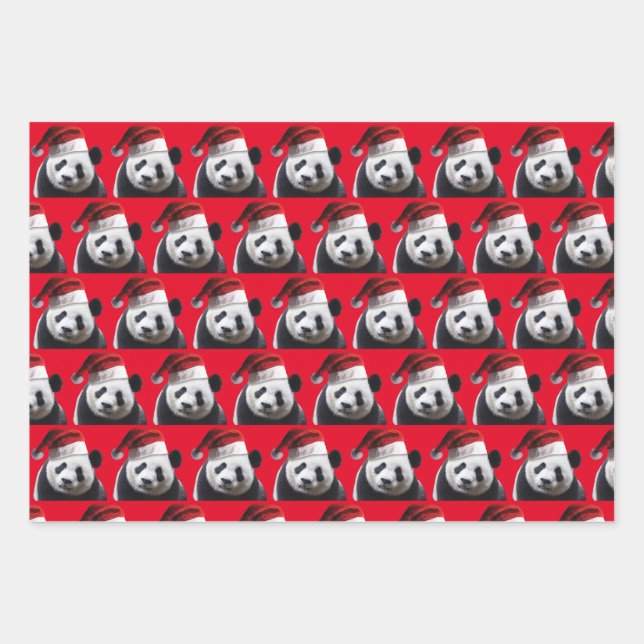 Panda Bear Wearing a Santa Claus Hat Wrapping Paper Sheet (Front)