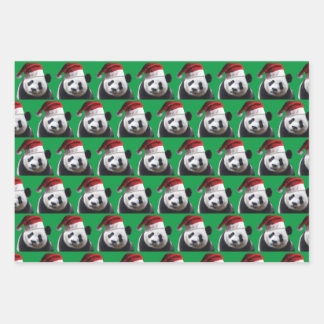 Panda Bear Wearing a Santa Claus Hat Wrapping Paper Sheet
