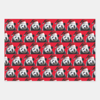Panda Bear Wearing a Santa Claus Hat Wrapping Paper Sheet