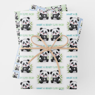 Panda Bear, What A Beary Cute Pair Twins Wrapping Paper Sheet