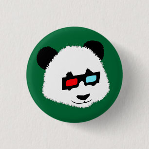 Panda Bear with 3D Glasses 3 Cm Round Badge