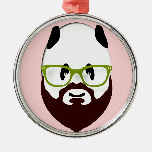 Panda Bear with a Beard Metal Tree Decoration (Front)