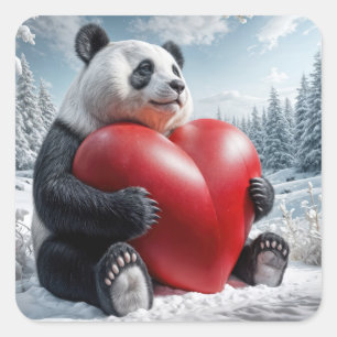 Panda Bear With a Big Heart Square Sticker