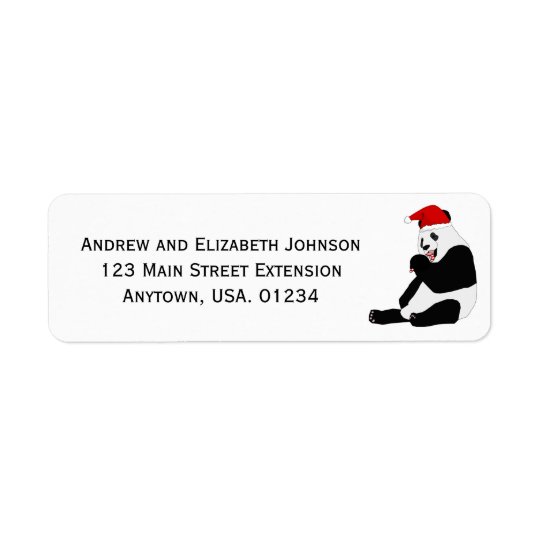 Panda Bear With A Candy Cane Christmas Return Address Label